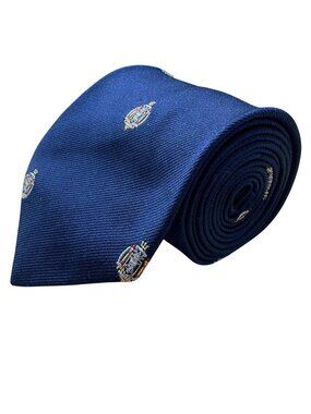 Johnsons Inc Mens Navy Polyester Embroidered Neck Tie Crest Pattern